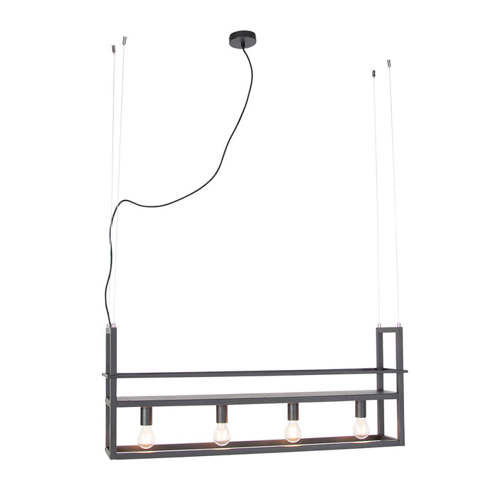 QAZQA Industriële hanglamp zwart met 4-lichts rek - Cage Rack