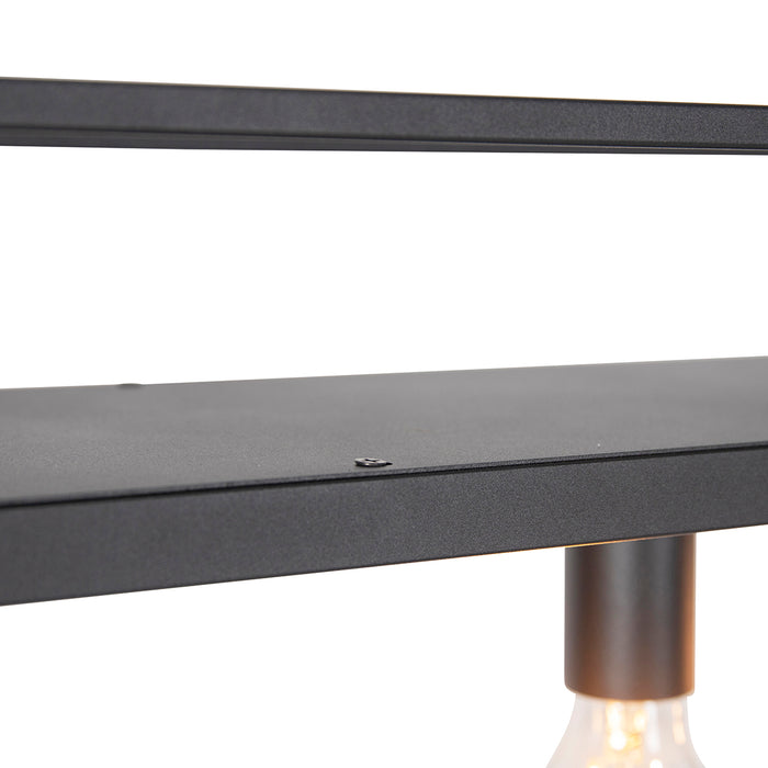 QAZQA Industriële hanglamp zwart met 4-lichts rek - Cage Rack