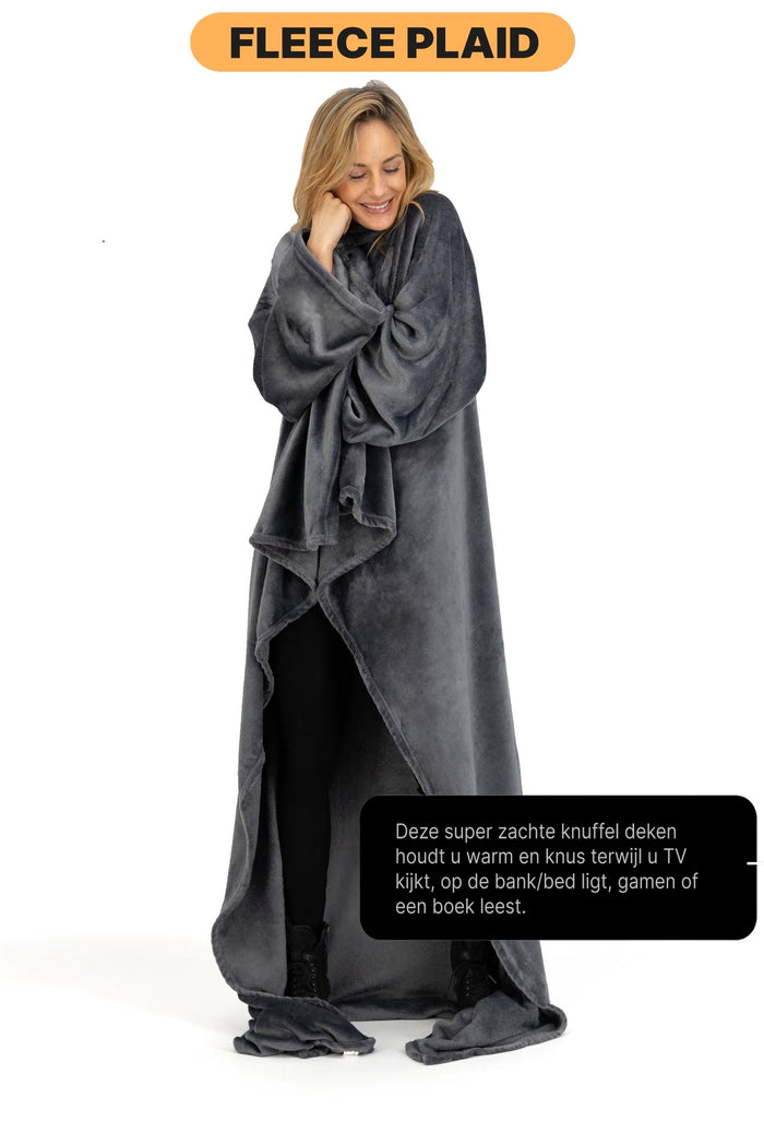 O'DADDY® Fleece deken met MOUWEN - plaid - 150x200 – supersoft - Grijs