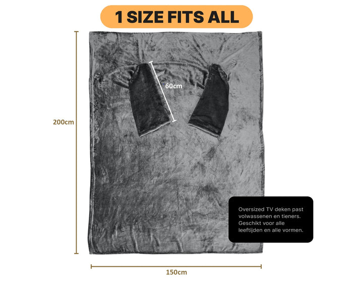 O'DADDY® Fleece deken met MOUWEN - plaid - 150x200 – supersoft - Grijs