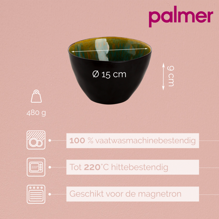 Palmer Schaal Lotus 15 cm 1 l Turquoise Stoneware 4 stuks