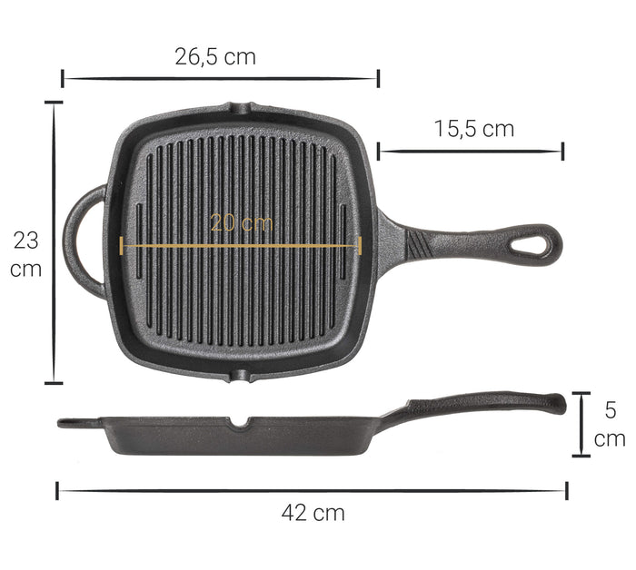 Blackwell Grillpan Gietijzer - 23 x 23 cm - Zonder anti-aanbaklaag