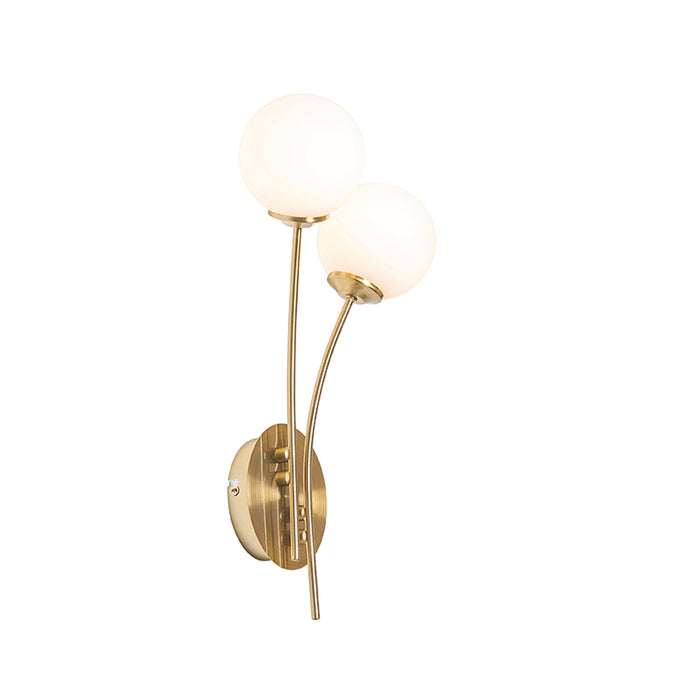 QAZQA Moderne wandlamp goud met opaal glas 2-lichts - Athens