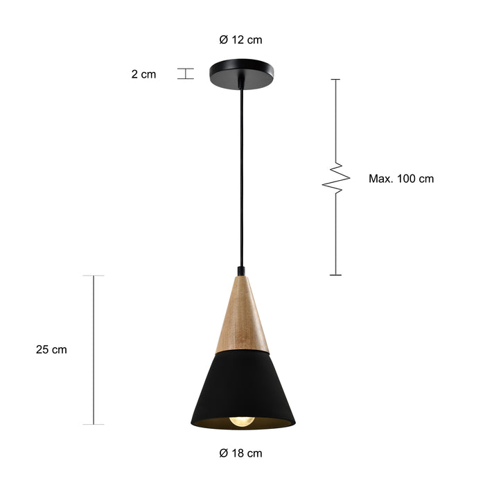 QUVIO Hanglamp langwerpig beton met hout zwart - QUV5141L-BLACK