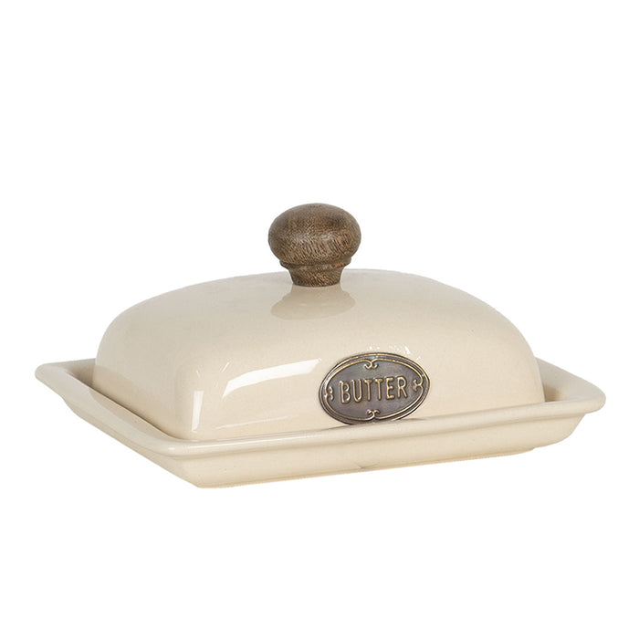 Clayre & Eef Botervloot 20x15x11 cm Beige Keramiek Vierkant