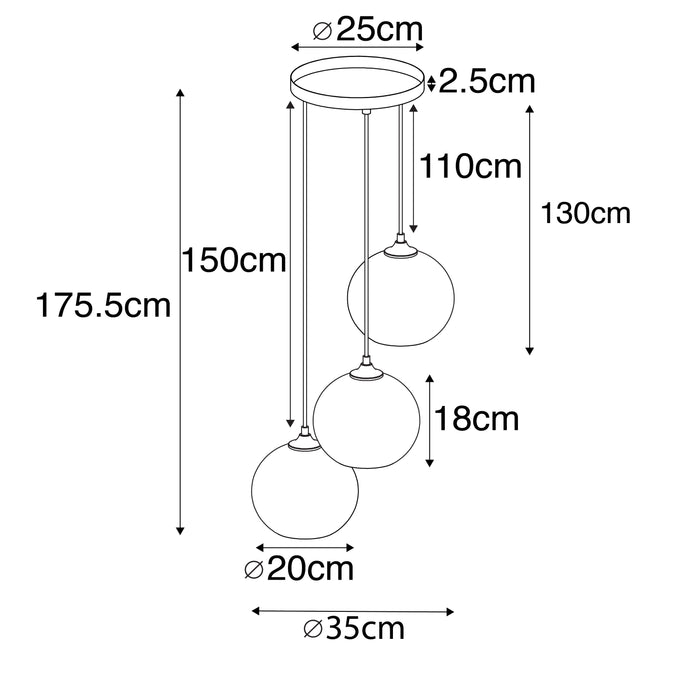 QAZQA Art deco hanglamp zwart met smoke glas 3-lichts - Wallace