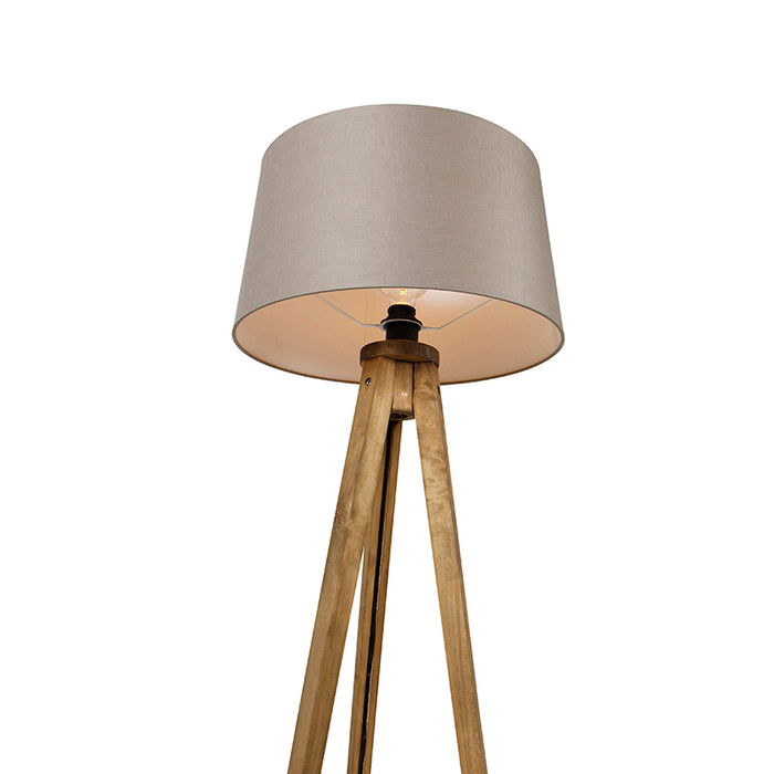 QAZQA Landelijke tripod vintage hout met linnen kap taupe 45 cm -