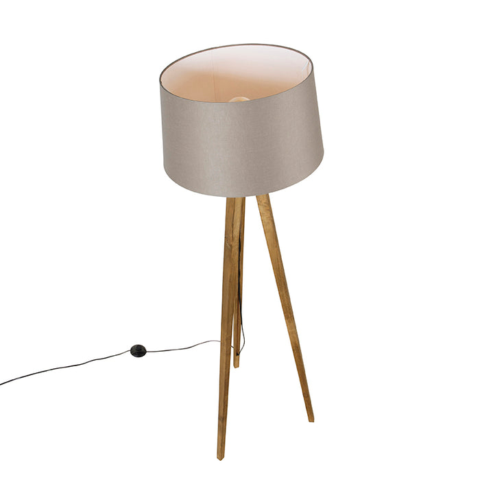 QAZQA Landelijke tripod vintage hout met linnen kap taupe 45 cm -