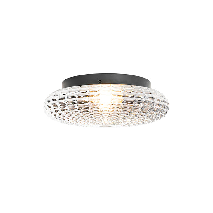 QAZQA Klassieke plafondlamp zwart met smoke glas 35 cm IP44 - Nohmi