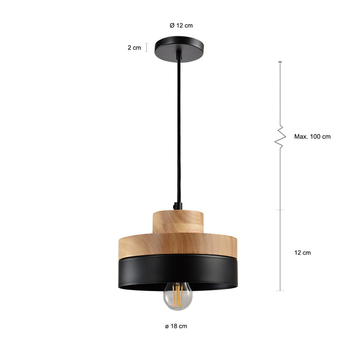 QUVIO Hanglamp rond bruin met zwart - QUV5052L-BLACK