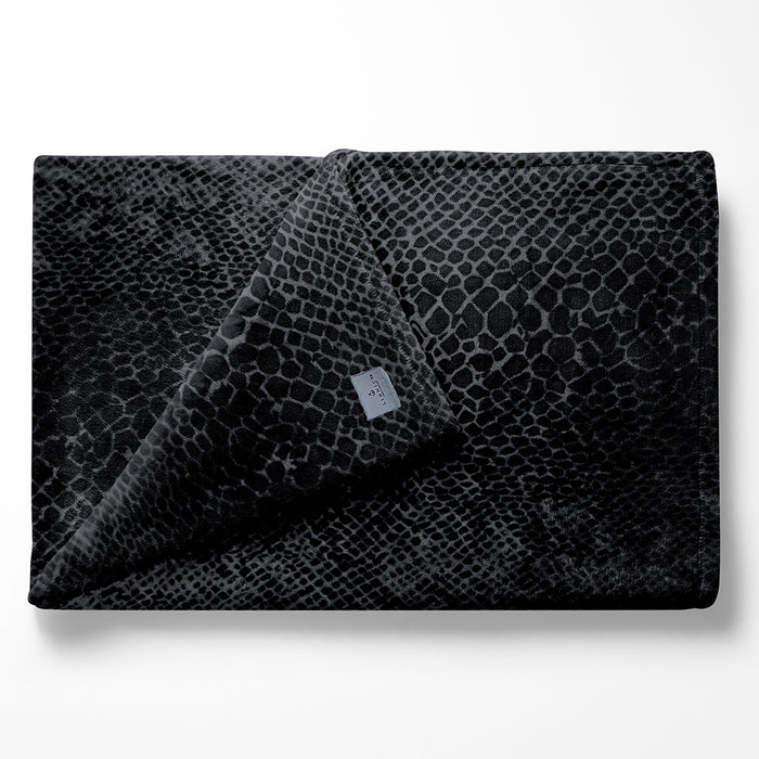 LINNICK Flanel Fleece Deken Snake - zwart|antraciet - 140x200cm