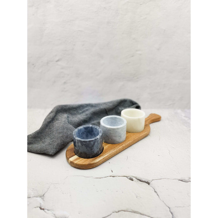 Jay Hill Serveerplank - met marmeren schaaltjes - 37 x 11 cm