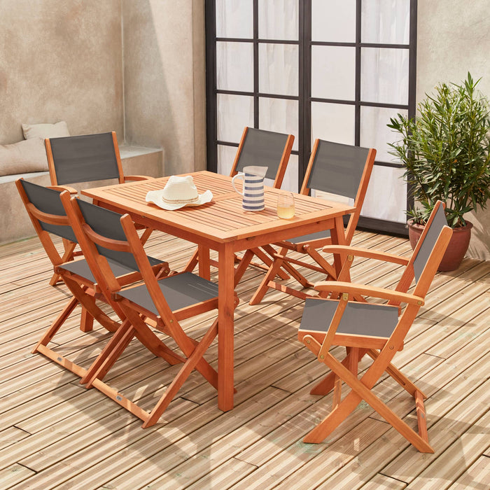 sweeek - Uitschuifbare houten tuintafel, 6 stoelen