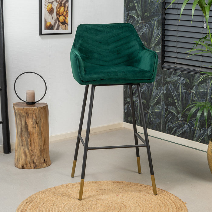 Bronx71 Velvet barkruk Fiona groen 65-78 cm