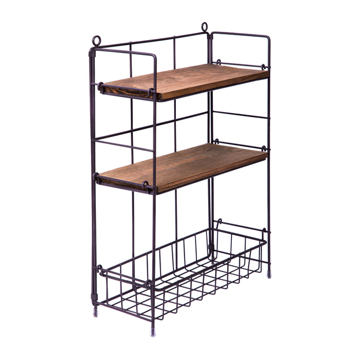 QUVIO Keukenrek wand staal en hout - Zwart en bruin