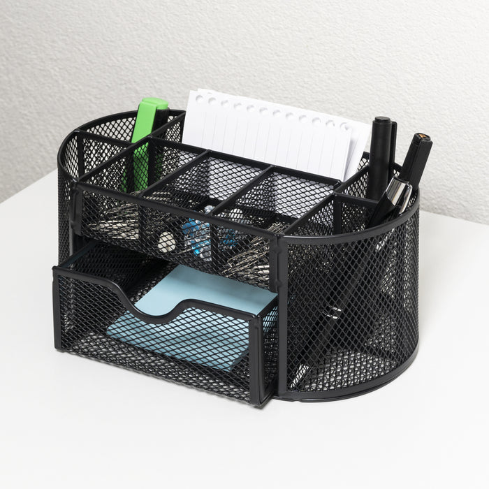 QUVIO Bureau organizer 8 vakken + 1 lade met gaas - Zwart