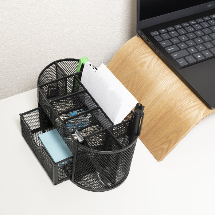 QUVIO Bureau organizer 8 vakken + 1 lade met gaas - Zwart