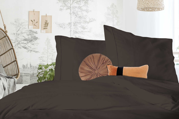 Elegance Dekbedovertrek Uni Percal Katoen Met Bies brown