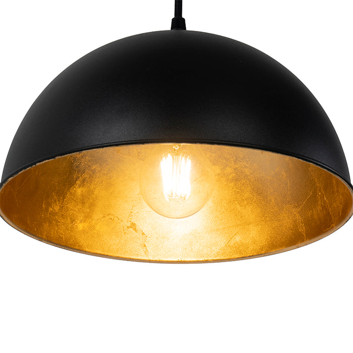QAZQA Industriële hanglamp zwart met goud 3-lichts - Magnax