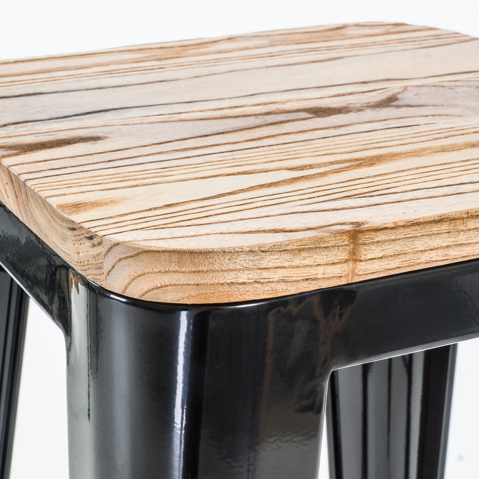 Legend Metalen barkruk zwart - met houten zitting - 77 cm