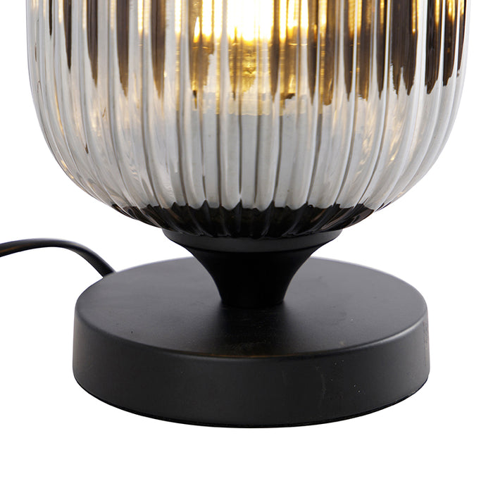 QAZQA Art Deco tafellamp zwart met smoke glas - Banci