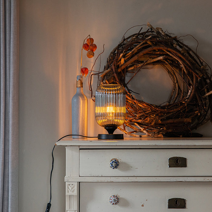 QAZQA Art Deco tafellamp zwart met smoke glas - Banci