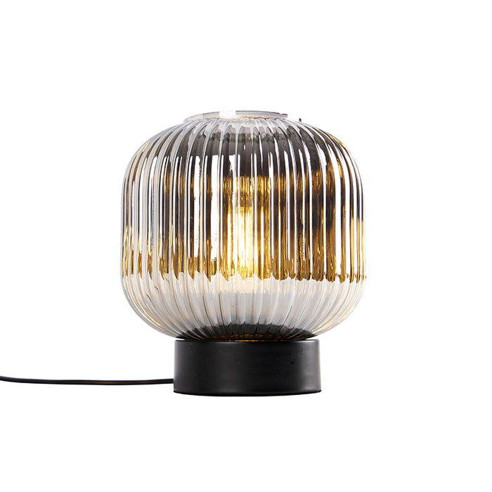 QAZQA Art Deco tafellamp zwart met smoke glas - Karel