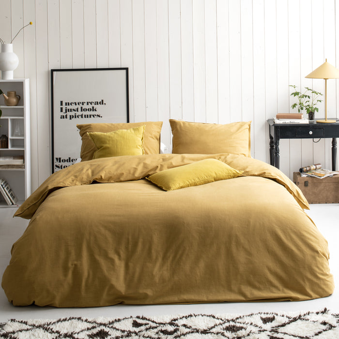 Walra Vintage Cotton Dekbedovertrek 200 x 220/240 cm - Honing mosterd