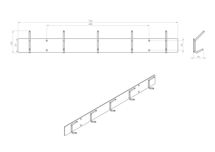 Gorillz Mystiek Five - Wandkapstok - 10 kapstok haken - Zwart