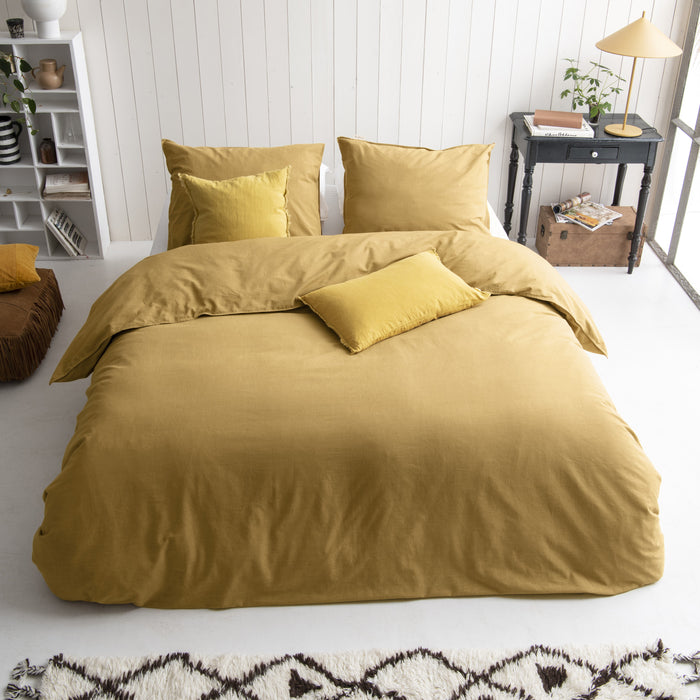 Walra Vintage Cotton Dekbedovertrek 240 x 220/240 cm - Honing mosterd