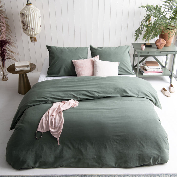 Walra Vintage Cotton Dekbedovertrek 140 x 220/240 cm - Donkergroen