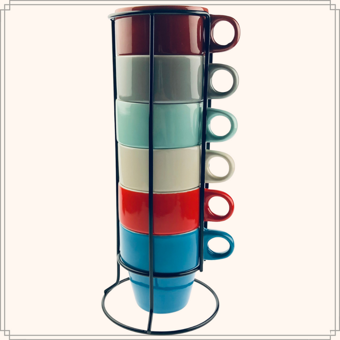 OTIX Koffiekopjes met Houder Set van 6 Koffietassen Gekleurd 300 ml...