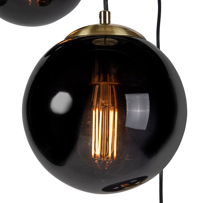QAZQA Hanglamp woonkamer, art deco, modern, drie zwarte glazen bollen