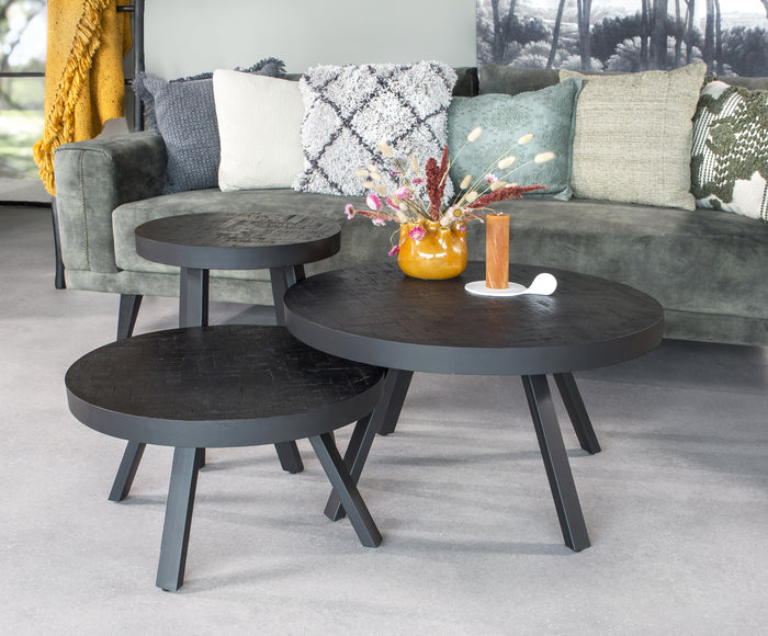 Duverger® Herringbone -Salontafel - rond - dia 74cm - zwart - visgraat