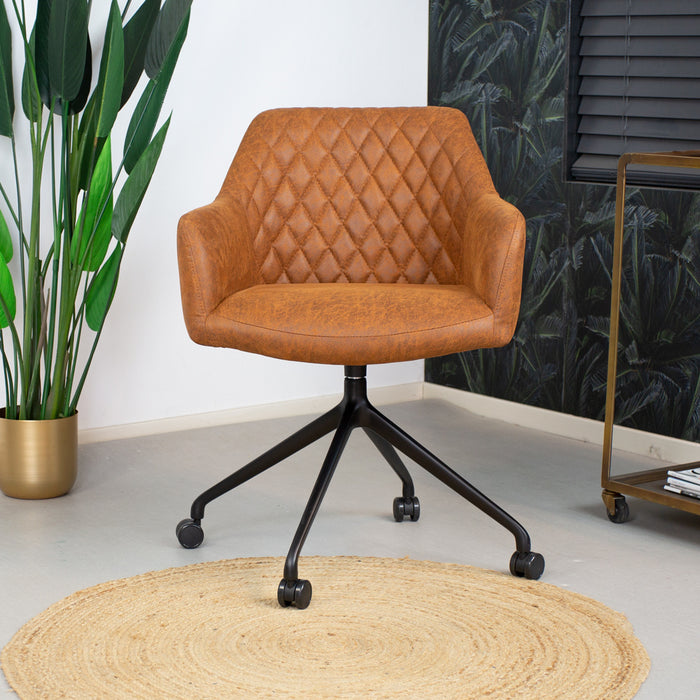 Bronx71 Eetkamerstoel met wieltjes Levi cognac eco-leer -