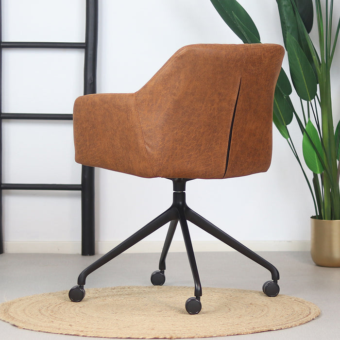 Bronx71 Eetkamerstoel met wieltjes Levi cognac eco-leer -