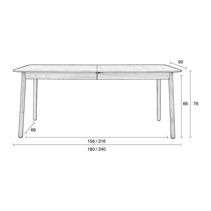 Zuiver Glimps Eettafel Uitschuifbaar - 180/240 x 90 cm - Naturel