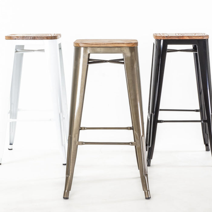 Legend Metalen barkruk wit - met houten zitting - 65 cm