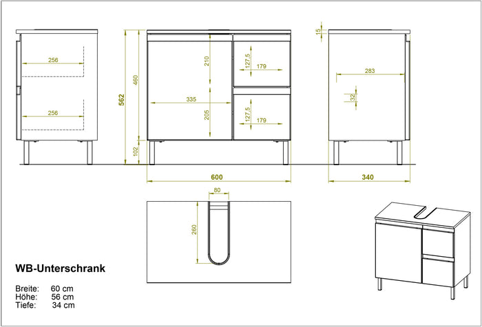 Germania Torrance Wastafelonderkast 60 cm Wit | Eiken