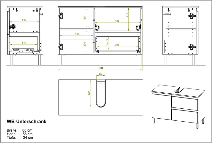 Germania Torrance Wastafelonderkast 80 cm Wit | Eiken