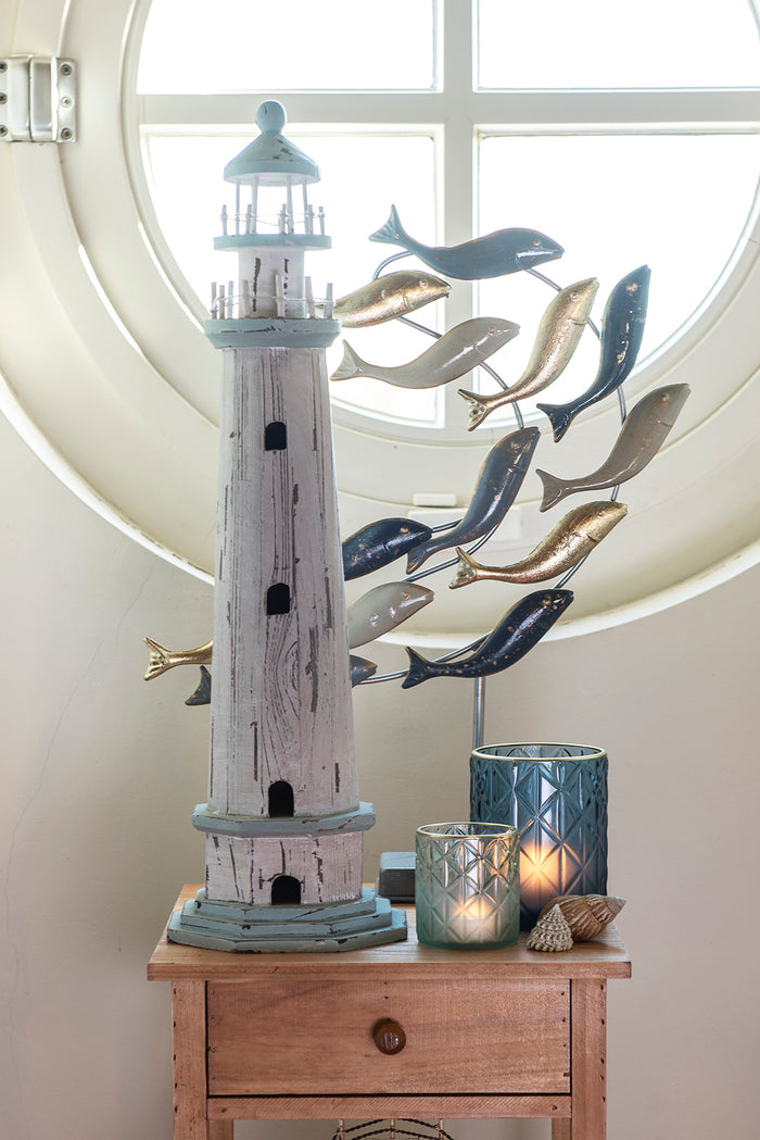 Clayre & Eef Theelichthouder Ø 10x12 cm Blauw Glas Rond