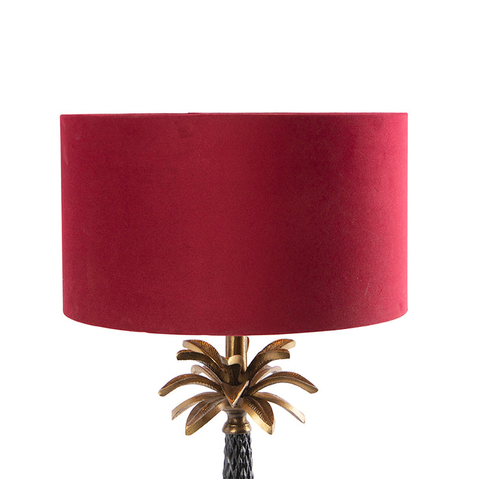 QAZQA Art Deco tafellamp brons met velours rode kap 35 cm - Areka