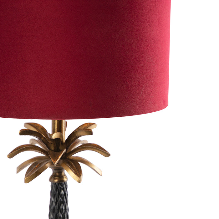 QAZQA Art Deco tafellamp brons met velours rode kap 35 cm - Areka