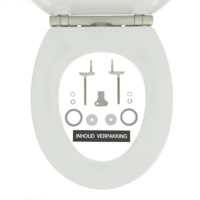 Tiger Boston Toiletbril met Deksel Duroplast - Wit / RVS Geborsteld