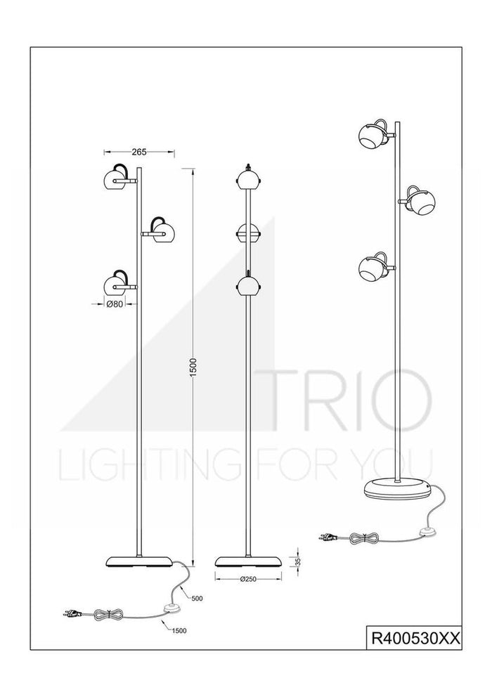 Trio BASTIA - Vloerlamp - Zwart