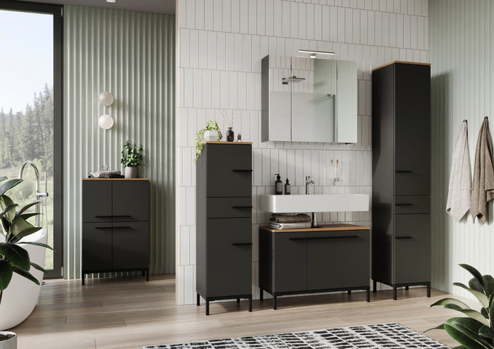 Germania Yonkers Badkamerkast Hoog Grafiet | Eiken