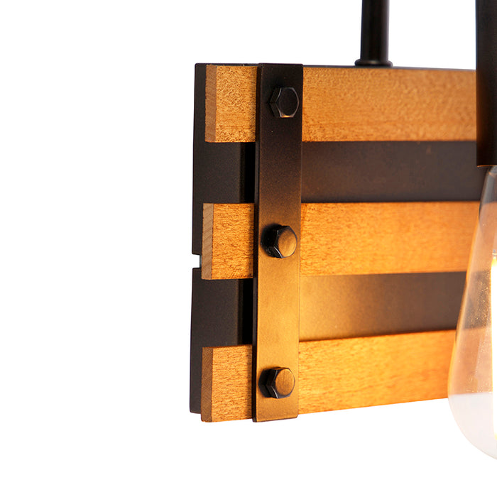 QAZQA Industriële wandlamp zwart met hout - Paleta Mai