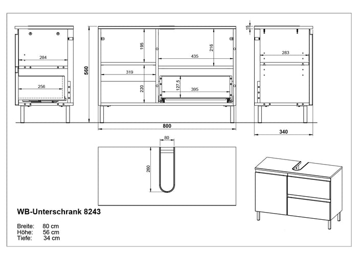 Germania Salinas Wastafelonderkast Hoogglans Wit 80 cm