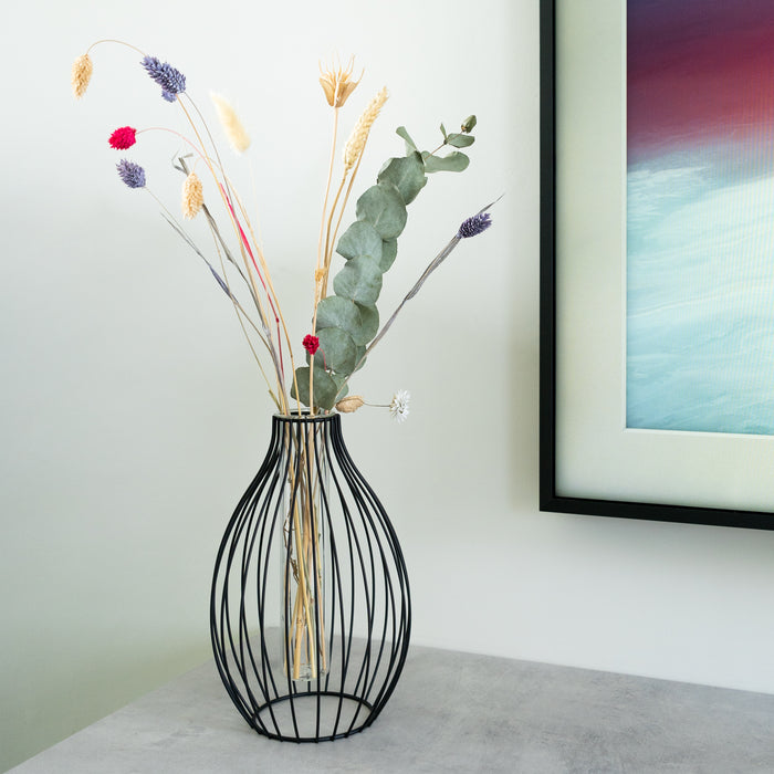 QUVIO Vaasje met metalen spijlen - Zwart