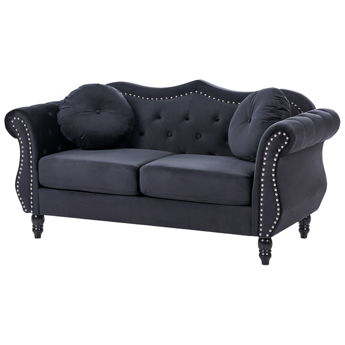 Beliani - SKIEN - Chesterfield bank - Zwart - Fluweel